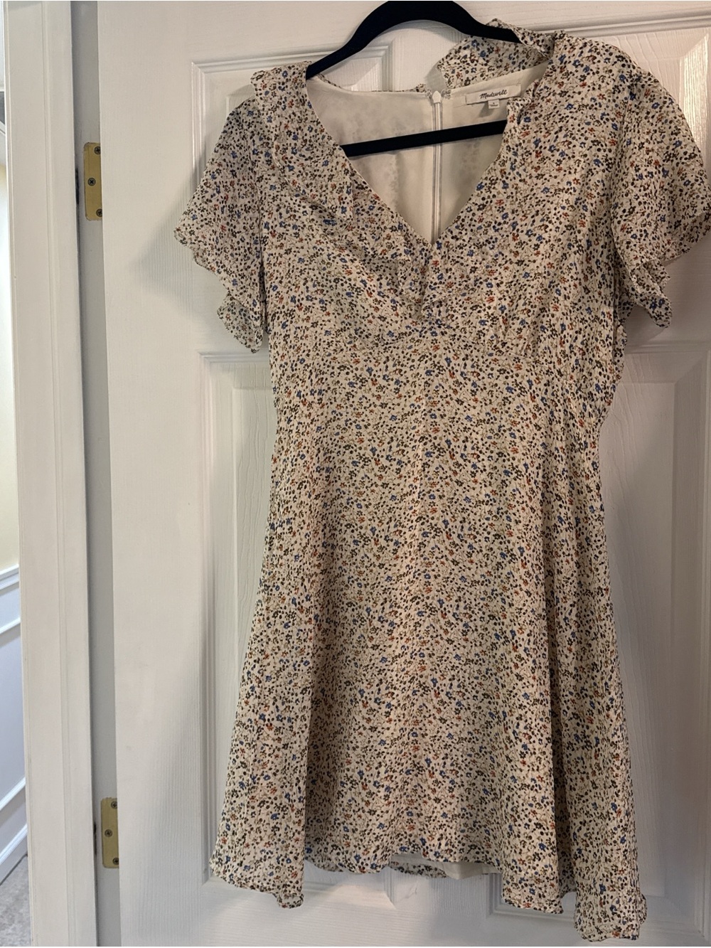 Madewell Cream Floral V-Neck Mini Dress